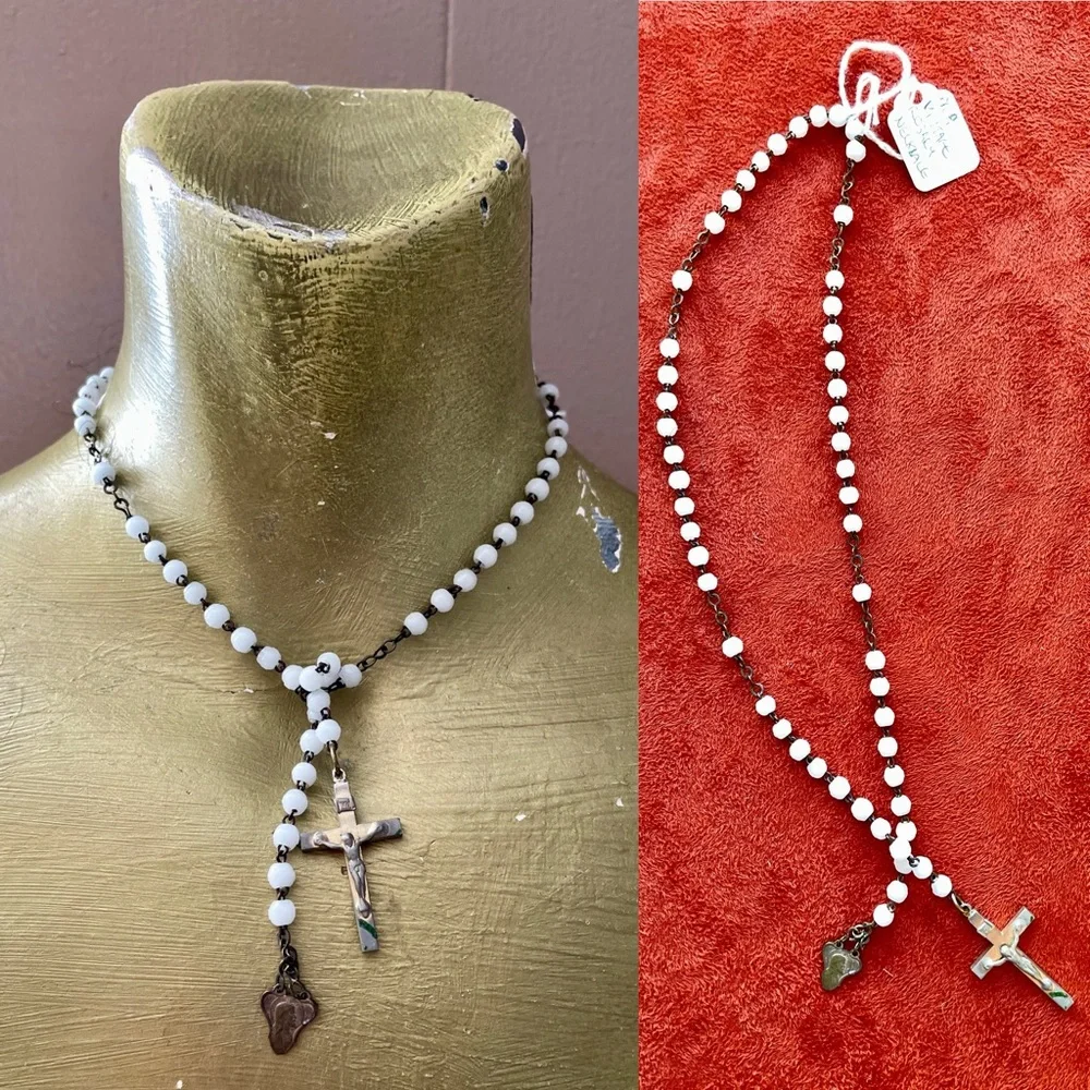 Beautiful Reworked Artisan VINTAGE ROSARY Lariat Style NECKLACE O/S - Picture 2 of 12